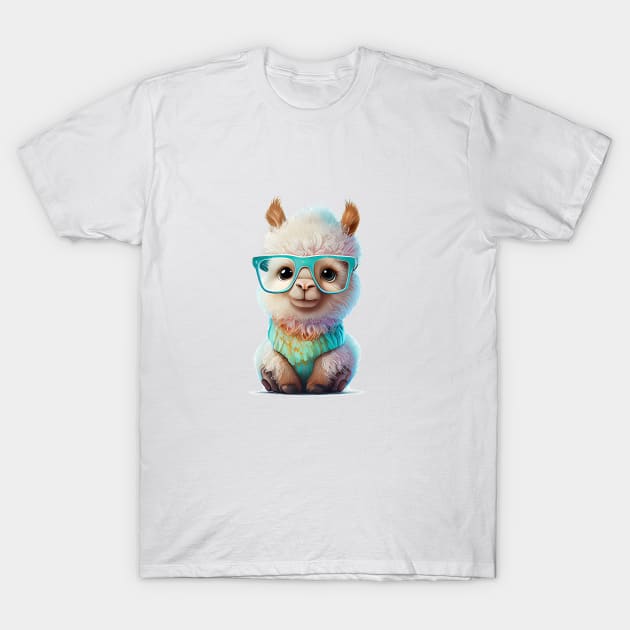 llama / alpaca with glasses in a kawaii style T-Shirt by MLArtifex